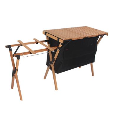 China Durable Multifunction 2 In 1 Outdoor Camping Folding Wooden Roll Kitchen Table for sale