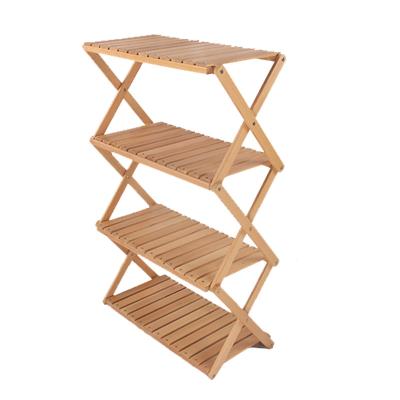 China Wholesale Sustainable Indoor Outdoor Solid Foldable Storage Wooden Beech Wooden Shelf 4 Tier Camping for sale