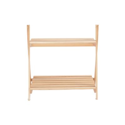 China Sustainable Outdoor Camping 2 Layer Folding Shelves Garden Picnic Folding Wooden Storage Rack Shelf for sale