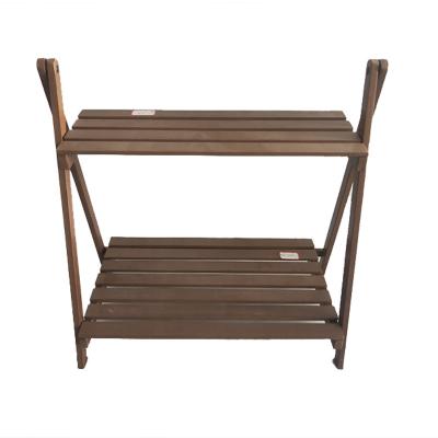 China Garden Wooden Double Layer Outdoor Easy Folding Shelf For Sustainable Camping And Indoor Hiking for sale