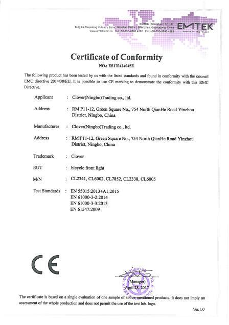 CE - Ningbo Yinzhou Clover Trading Co., Ltd.