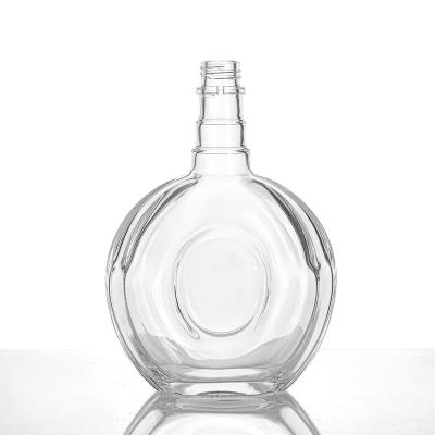 China Wishing 200ml 375ml 500ml 750ml 1000ml transparent round empty flint liquor whiskey vodka tequila glass bottle with sealed cork for sale