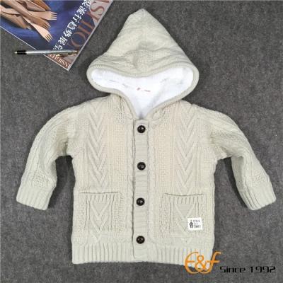 China Anti-shrink Cable Hooded Cardigan Double Layer Winter Warm Sweater For Baby Boy for sale