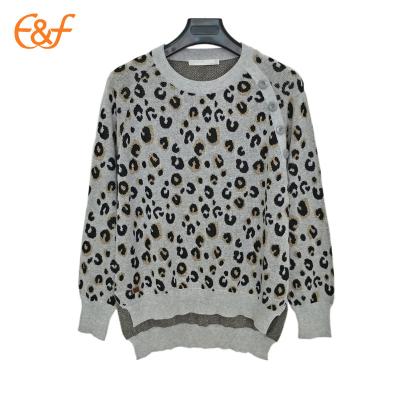 China Anti-pilling Women's Tiger Leopard Sweater With Split Knitted Edge for sale