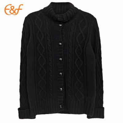 China Black Turtle Neck Sweater Anti-pilling Cable Knit Cardigan For Men for sale