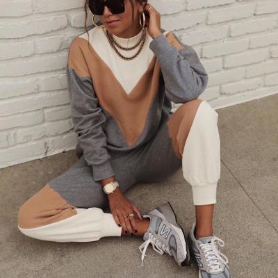 China 2021 Breathable Autumn And Winter New Hot Selling Women's Sweater Color Matching Jogging Sweater Two-piece Suit for sale