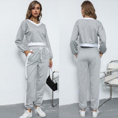 China 2 Pieces Of The 2021 New Autumn Sustainable Women Splicing Casual Ladies Sweater Suit for sale