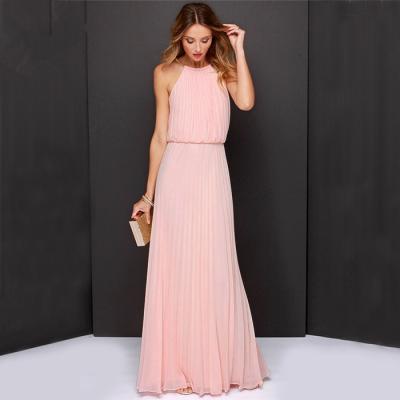 China 2021 Hot Selling Washable Women's Halter Neck Solid Color Dress Sleeveless Long Beach Skirt for sale