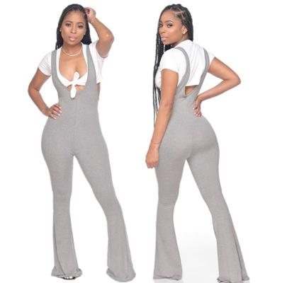 China Cheap Hot Sale Viable Gray Solid Color One Piece Pants Suits For Women for sale