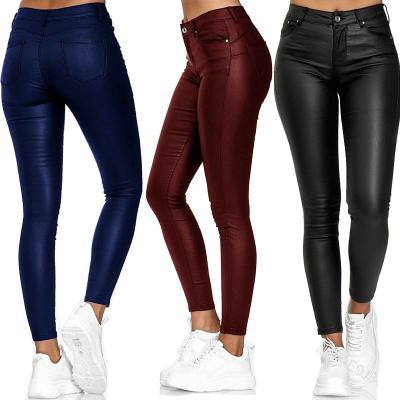 China 2021 New Product Breathable Hot Sale Women's Casual Leather Pants Small Feet Pants PU Leather Pants In Stock for sale