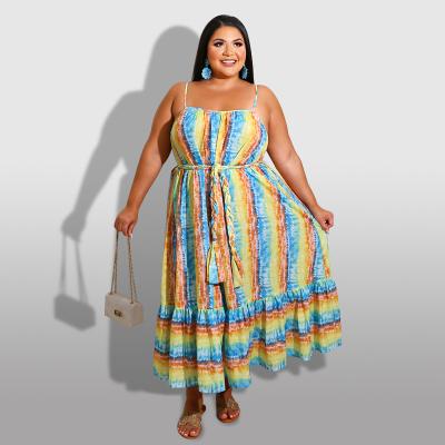 China Plus size 2021 new trend casual rainbow striped suspender dress plus size women dress for sale