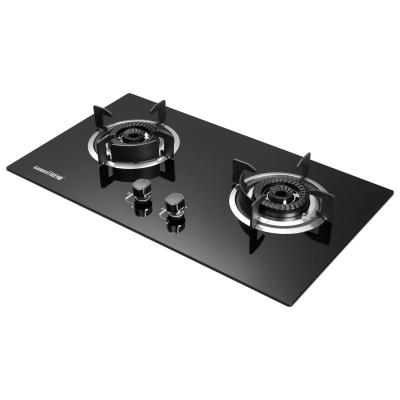 China Hotel two plate gas stove tempered glass top cover gas stove for sale