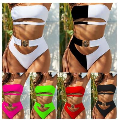 China 2021 new arrivals solid color patchwork breathable strapless bikini sets women swimsuit set for sale