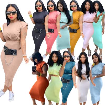 China 2021 New Arrival Solid Color Breathable Dress Suit 2 Piece Women's Sets for sale