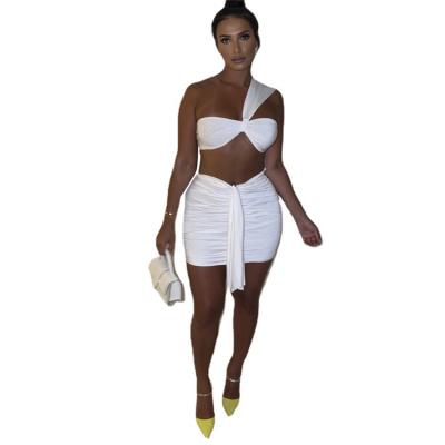 China 2021 new arrivals QUICK DRY white crop top and strapless skirt ruffles sets women 2 piece set for sale