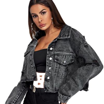 China Black Breathable Rivet Denim Jacket Women Short Coat Spring Gothic Jeans Jackets 2021 For Outwear Goth Fashion Punk Streetwear Knitted Outwear for sale