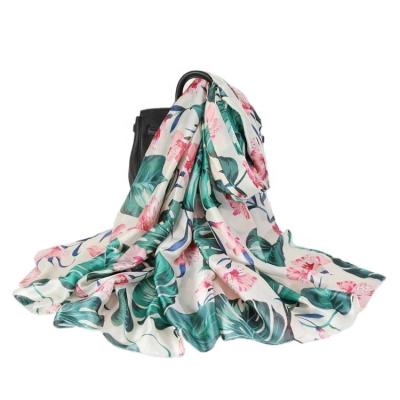 China Korea Fashion Oblong Square Design FENNYSUN 90X180cm Large Leaves Fancy PolyesterHead Fancy Scarf Muslim Women 100% Silk for sale