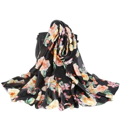 China FENNYSUN 90X180cm Long Long Satin Rose Flowers 3 Colors Lightweight Spring Scarves Shwal Shawl Scarf for sale