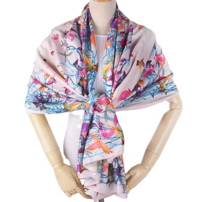 China FENNYSUN 85x180 Twill Wrap Shawls Flower Birds Scarves Women Abaya Best Promotional Wholesale Oversized Dress Long With Scarf for sale