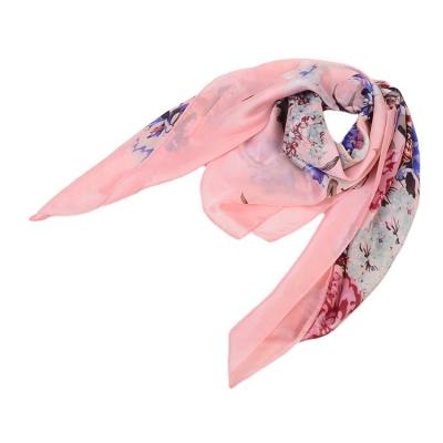 China Newest FENNYSUN 110cm Tall Large Custom Made Satin Feeling Silk Scarf Print Beautiful Flowers Polyester Shawl Square Fall 2020 Silk Scarves for sale