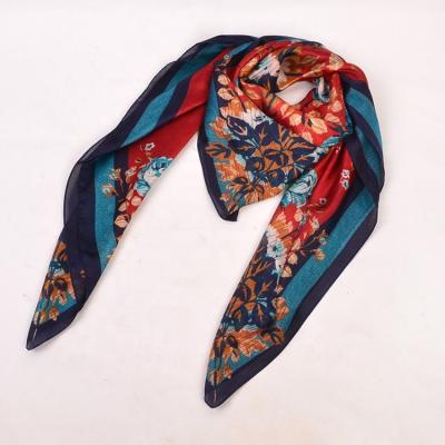 China FENNYSUN Square 110*110cm Big Large Square Polyester Silk Feeling Silk Feeling Roses And Leaves With Sparkles Soft Satin Scarf High Quality for sale