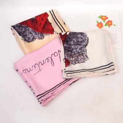 China FENNYSUN 85x85cm Hand Roll Twill Square Dancer Letter Autumn Scarves Scarf Woman Real 100% Silk Scarves for sale