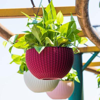 China Hot Sale Garden Flower Pots Durable Colorful Resin Plastic Hanger Basket Pot Hanging Plastic Flower Pot for sale