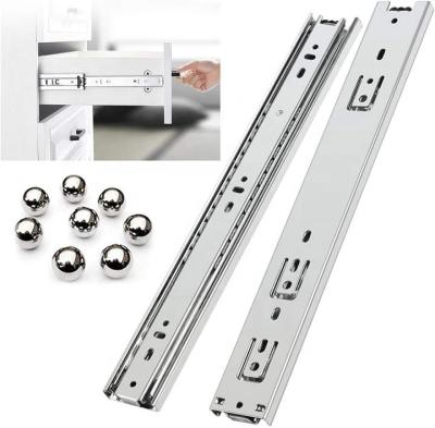 China Modern Ball Bearing Full Slide Channel Drawer Slide 45mm Extension 3 Times Telescopic Drawer Slide Rail for sale