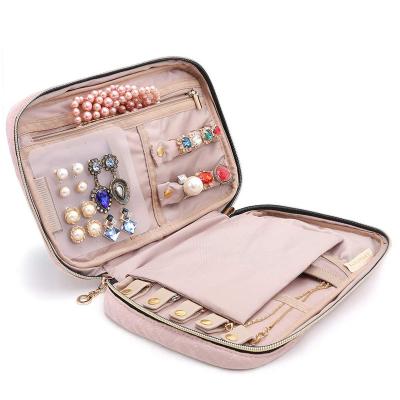 China Small Modern Custom Logo Mini Portable Necklaces Organizer Storage Earrings Bag Travel Jewelry Case for sale