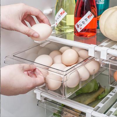 China 30.5x19.8x9.5cm Clear Pull Out Expandable Clear Kitchen Fridge Drawer Storage Organizer With Lid For Food Drinks for sale