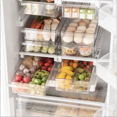 China Transparent Plastic Freshness Keeping Food Container Pantry Storage Refrigerator Fridge Organizer Trash Cans With Pull-Out Drawer for sale