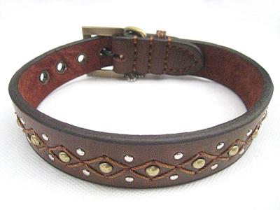 China Big leather dog collar with genuine leather 30pcs/lot good quality cheap price for sale