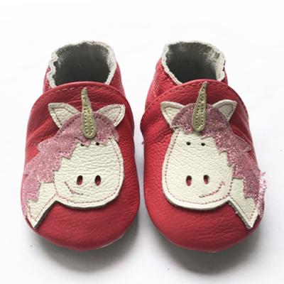 China Waterproof Factory 9 Years Cute Cartoon Unicorn Design Infant Toddler Crib Shoes Baby Leather Shoes for sale