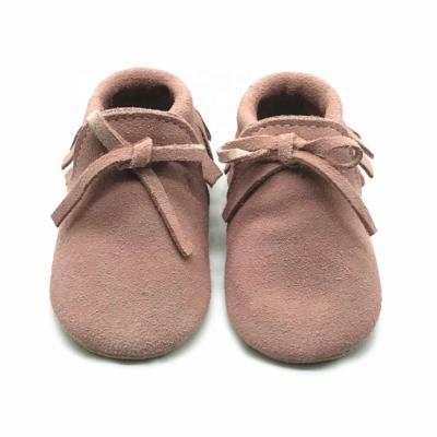 China Kinghoo 0-24M New Pink Baby Girls Breathable Moccasins Shoes Baby Tassel Non-slip Tied Leather Shoes With Bow Kids Shoes for sale