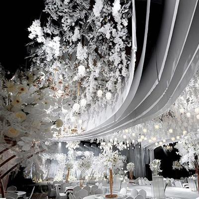 China Beautiful Colorful Artificial Flower Factory Direct Sale Ceiling Wedding Curtain Colorful Hanging Ceiling Drapes Chiffon Ceiling Drapes For Wedding Decoration for sale