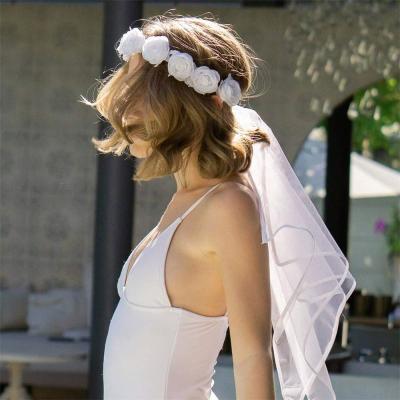 China 2022 New Artificial Flower Bachelor Party Flower Garland Bohemian Tiaras Short Veil Bridal Wedding for sale