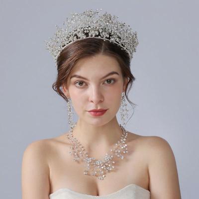 China 2022 New Shiny Silver Full Alloy Crystal Rhinestone Hair Band Pageant Hair Accessories Set Bridal Crown Luxury Wedding Tiara for sale