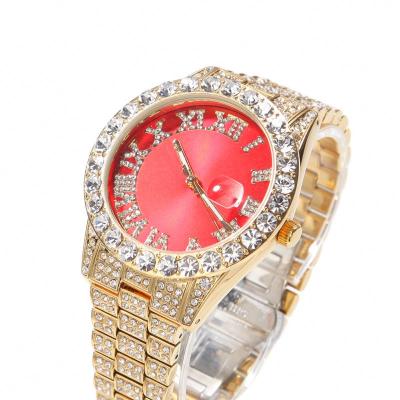 China Day/Date 2022 New 90069 Iced Out Watch Green Red Color Watches Mens Wrist Hip Hop Bling Jewelry for sale