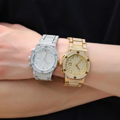 China New 90080 LEWELL Automatic Watch Trend Iced Out Full Date 2022 Round Shape Bling Two Tone Watches For Women Men Rapper for sale