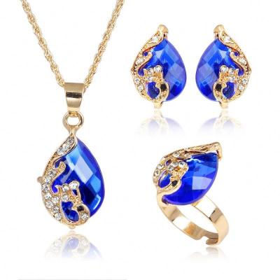 China 2022 New 0202 Drop Water FASHIONABLE Peacock Shape Cubic Zircon Crystal Necklace Earring Ring 4Pcs Jewelry Set for sale