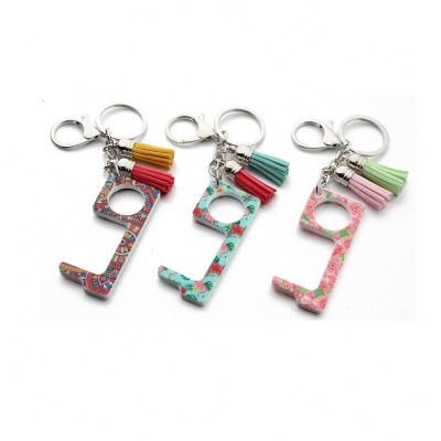 China 2022 New Fashion Wholesale Environmental Friendly Custom Acrylic Contactless Door Opener Printing Tassel Key Chain Security Door Keychains For Women for sale