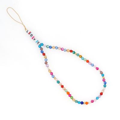 China PP Bag 2022 NEW Handmade Colorful Rainbow Colorful Crystal Beads Phone Strap Chain Cute Beaded Phone Chain for sale