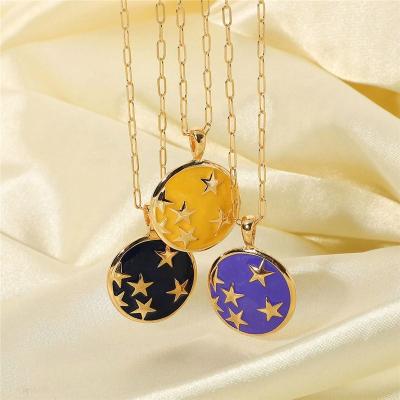 China 2022 New Fashion Vintage Fashion Jewelry Rainbow Star Enamel Round Shape Purple Charm Link Chain Pendant Necklace For Women for sale