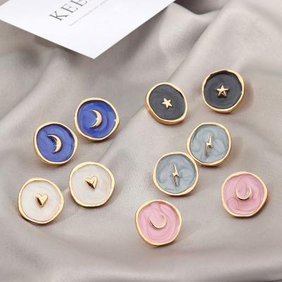 China 2022 Fashionable Round Instant Enamel Stud Earrings Women Hot Moon Lightning Love Jewelry Earrings for sale