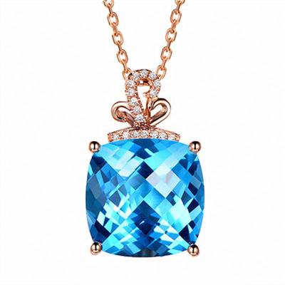 China 2022 Cute New Hot Selling Blue Crystal Fat Square Diamond Pendant Necklace Jewelry for sale