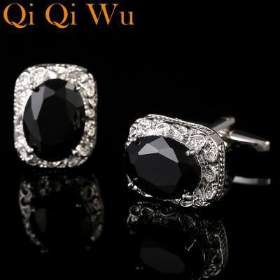 China Lampwork Black Big Zircon Cufflinks French Men's Business Wedding Suit Shirt Sleeve Nail Crystal Cufflinks for sale