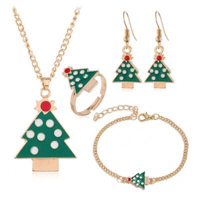 China Jewelry Set 2022 New Christmas Decorations Earring Necklace Ring Bracelet Cartoon 4 Piece Christmas Tree Set for sale