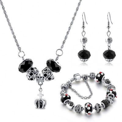 China 2022 New Design ALLOY Black Color Fancy Charm Beaded Necklace Bracelet Earring Jewelry Sets for sale