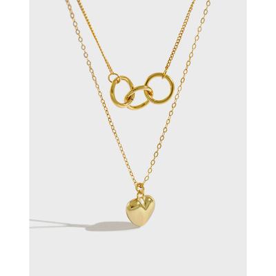 China 2022 New Fashion 925 Sterling Silver Necklace Chain Double Layer Heart Link Chain Necklace Pendant Necklace for sale