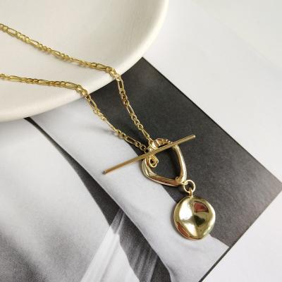 China 2022 New Fashionable 925 Sterling Silver Figaro Chain OT Buckle Pendant Necklace Gold Plated Irregular Round Pendant Necklace for sale